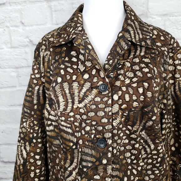 Chico's Sz 3 Brown Animal Print Stretch Cotton Jacket Chico's Sz XL 16 - Picture 13 of 14
